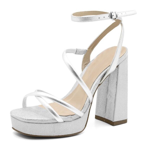 Julia & Santos Shoes - New Designer Strappy Silver Platform Heel